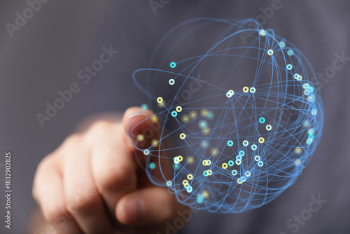 Hand touching a digital net...