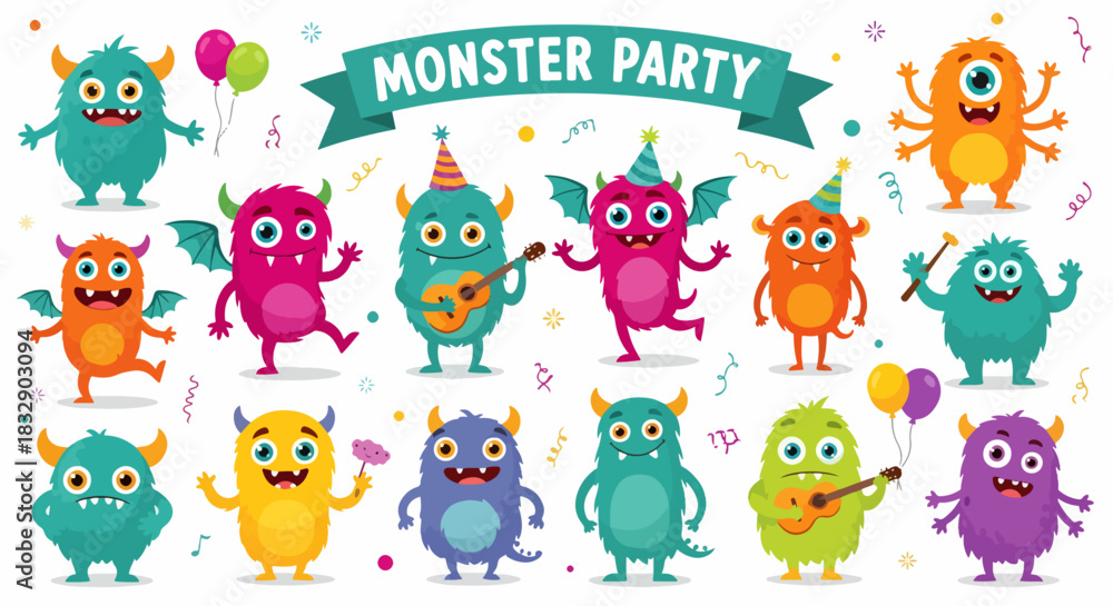 Fototapeta premium Cartoon animal icons set, funny cartoon monsters, set of cartoon monsters