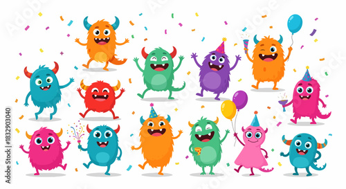 Monsters on white background. Cute monsters. Kids funny character design for posters, cards., magazins. Vector illustration
