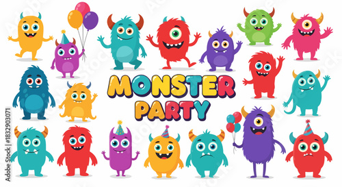 Big set of cartoon monsters on white background. Cute monsters. Kids funny character design for posters, cards., magazins. Vector illustration

