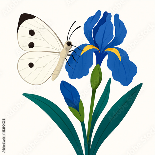 Minimalist and vibrant vector collection of different butterfly species sitting on spring and summer flowers. Flat design for digital projects, greeting cards, and nature-themed graphics.