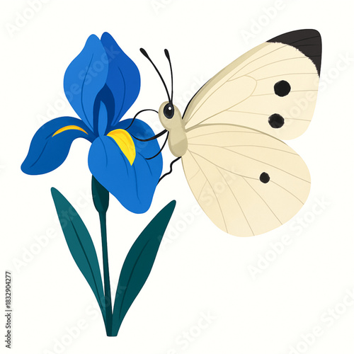 Minimalist and vibrant vector collection of different butterfly species sitting on spring and summer flowers. Flat design for digital projects, greeting cards, and nature-themed graphics.