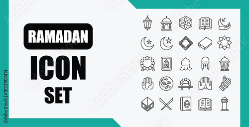 Ramadan icon set with islamic design elements on transparent background silhouette