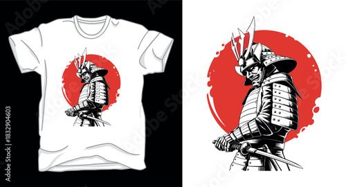 Samurai anime graphic vector art t-shirt design print template