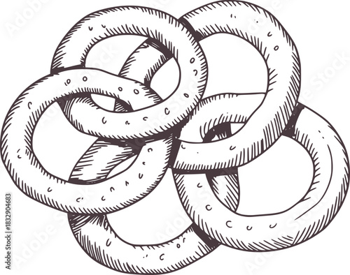 Black and white sketch of intertwined pretzels food