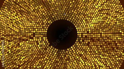 Golden Abstract Mandala Pattern with Radiant Circular Light Dots and Hypnotic Geometric Motion