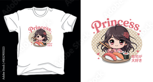 Princess anime chibi graphic vector art t-shirt design print template