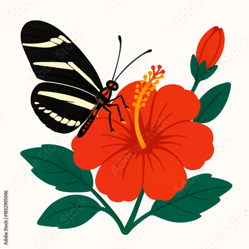 Minimalist and vibrant vector collection of different butterfly species sitting on spring and summer flowers. Flat design for digital projects, greeting cards, and nature-themed graphics.