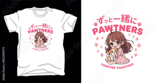 Pawtners anime graphic vector art t-shirt design print template
