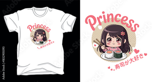 Princess anime chibi graphic vector art t-shirt design print template