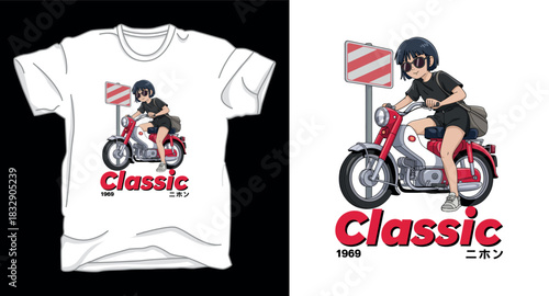 Classic rider anime graphic vector art t-shirt design template