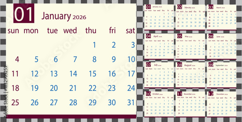 Minimalist 2026 Yearly Calendar Illustration