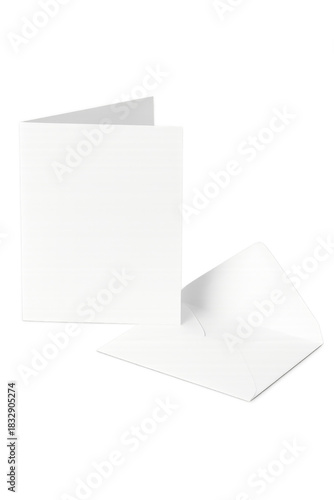 Two blank greeting cards with envelopes on transparent background