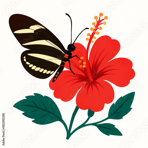 Minimalist and vibrant vector collection of different butterfly species sitting on spring and summer flowers. Flat design for digital projects, greeting cards, and nature-themed graphics.