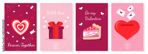 Happy Valentine's Day greeting cards set. Vector illustrations