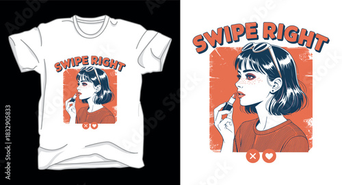 Swipe right anime graphic vector art t-shirt design print template