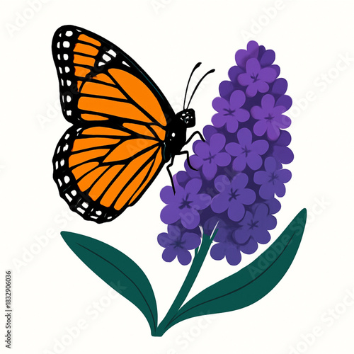 Minimalist and vibrant vector collection of different butterfly species sitting on spring and summer flowers. Flat design for digital projects, greeting cards, and nature-themed graphics.
