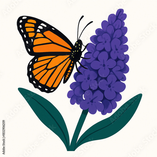 Minimalist and vibrant vector collection of different butterfly species sitting on spring and summer flowers. Flat design for digital projects, greeting cards, and nature-themed graphics.
