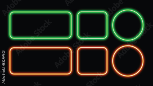 Neon Glowing Shapes and luminous shapes on Black Background