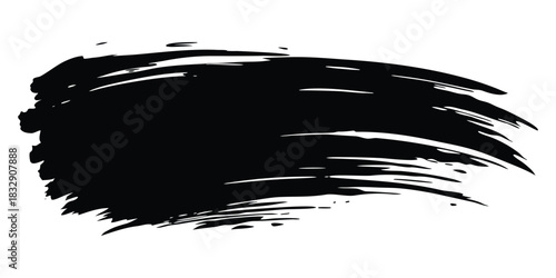 Bold black brushstroke element on white background for artistic design applications use
