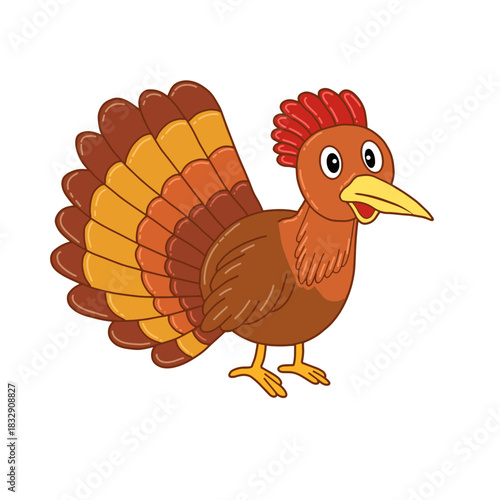 Cute cartoon turkey bird vector illustration. Cartoon turkey bird for Happy thanksgiving character isolated