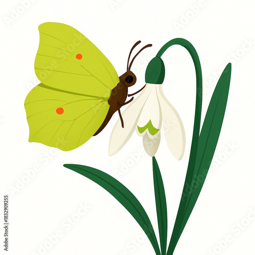 Minimalist and vibrant vector collection of different butterfly species sitting on spring and summer flowers. Flat design for digital projects, greeting cards, and nature-themed graphics.