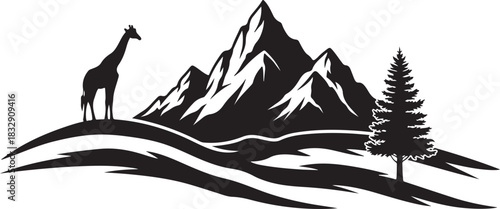 Giraffe Mountain Landscape Silhouette Vector