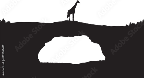 Giraffe Mountain Landscape Silhouette Vector