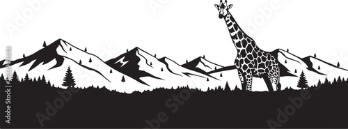 Giraffe Mountain Landscape Silhouette Vector