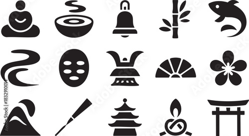 Modern Japanese Culture Silhouette Vector Set