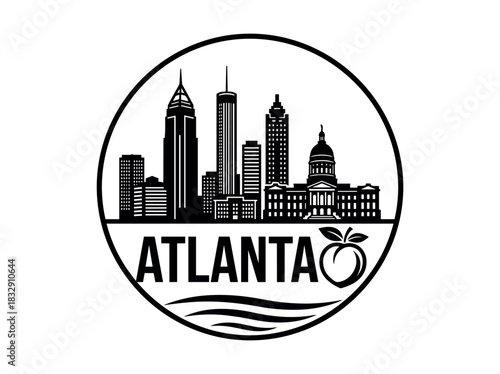 Atlanta city skyline emblem with landmarks and bold city text