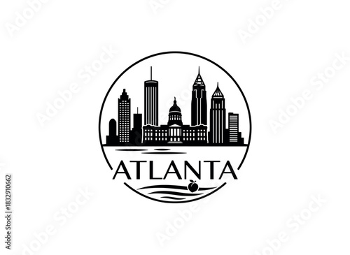 Atlanta city skyline emblem with landmarks and bold city text