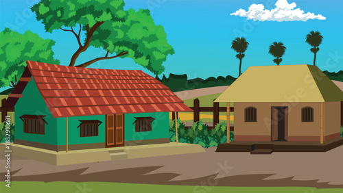 Traditional Indian Village Houses in Countryside Landscape
Rural India Village Homes with Trees and Open Yard