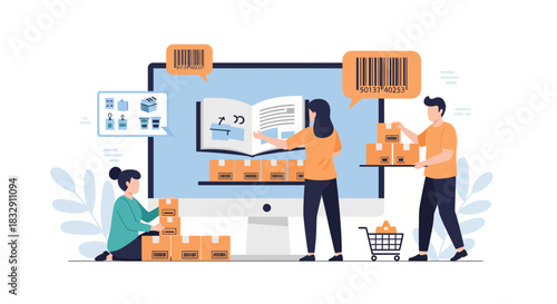 Streamline your online business with modern inventory management, visually showcasing a digital catalog and efficient shipping solutions for e-commerce success