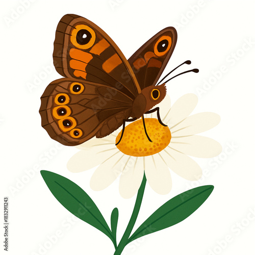 Minimalist and vibrant vector collection of different butterfly species sitting on spring and summer flowers. Flat design for digital projects, greeting cards, and nature-themed graphics.