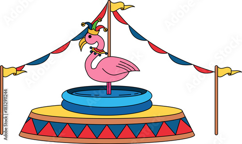 a pink flamingo in a circus tent