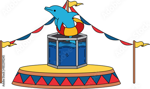 A dolphin in a small in a circus tent