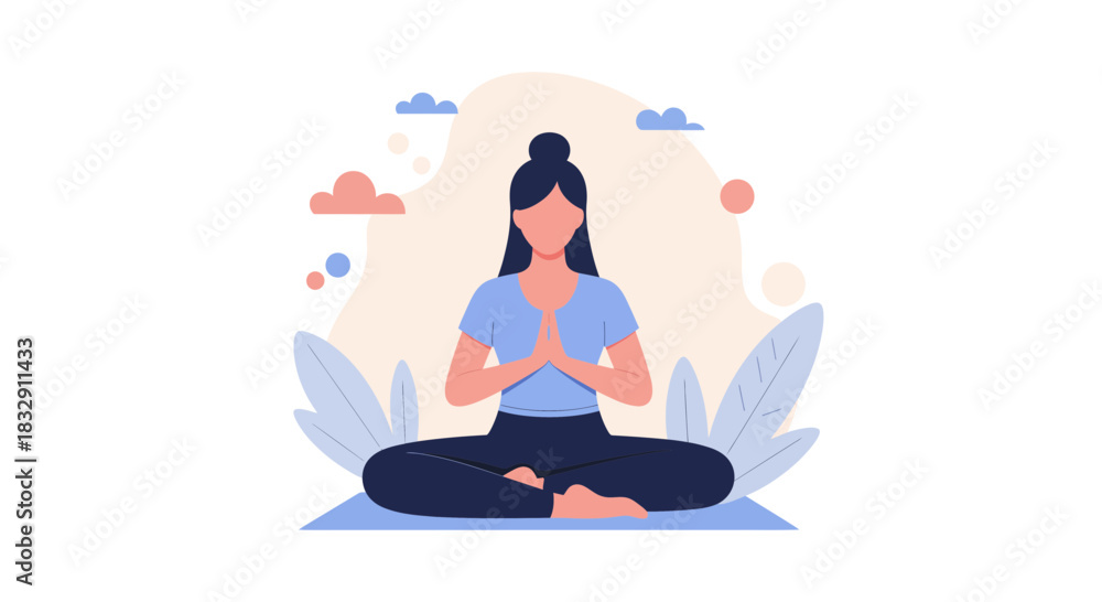 Fototapeta premium Find inner peace with this serene yoga meditation pose, perfect for wellness blogs, fitness apps, and promoting mindful living in a digital world
