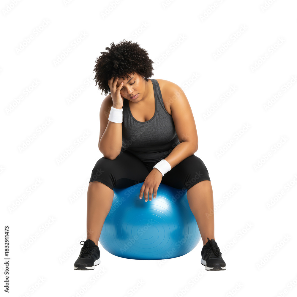 Fototapeta premium Exhausted woman resting after workout session isolated on transparent background