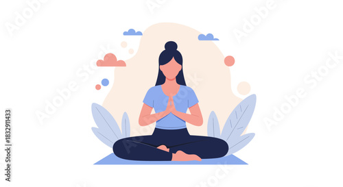 Find inner peace with this serene yoga meditation pose, perfect for wellness blogs, fitness apps, and promoting mindful living in a digital world