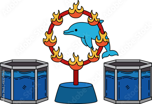 a dolphin with a flaming hoop