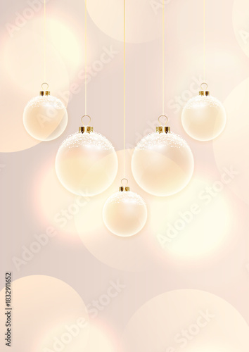 Christmas background with hanging glass baubles design 