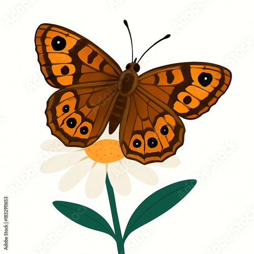 Minimalist and vibrant vector collection of different butterfly species sitting on spring and summer flowers. Flat design for digital projects, greeting cards, and nature-themed graphics.