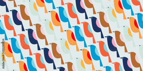Pattern of colorful geometric birds. Vector seamless pattern of birds.eps10