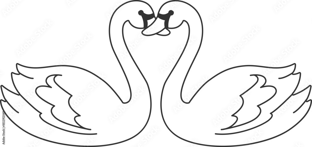 Fototapeta premium Line Art Swan Couple Embrace