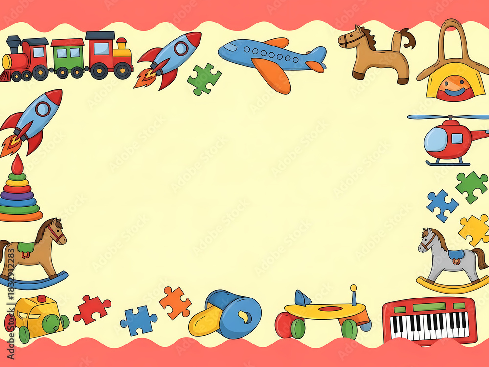 Obraz premium Colorful cartoon toys frame background for children