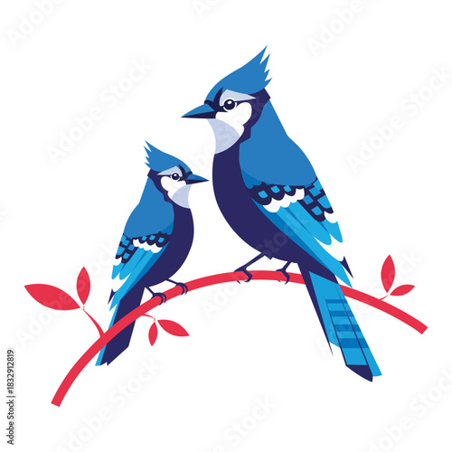 Blue Birds Vector Illustration Sitting On Branch For Nature Wildlife And Love Design
