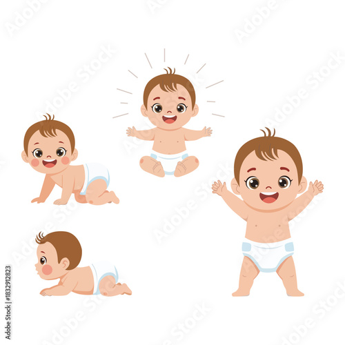 Cute Baby Vector Illustration In Different Poses For Childhood Parenting And Family Design