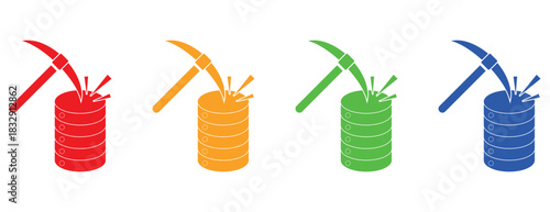 Data Mining and Digital Extraction Concept Icons, Pickaxe and Server Stack