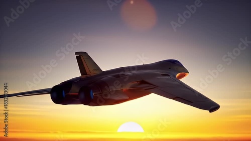Amazing aircraft flying in the sunset, beautiful sky and clouds.